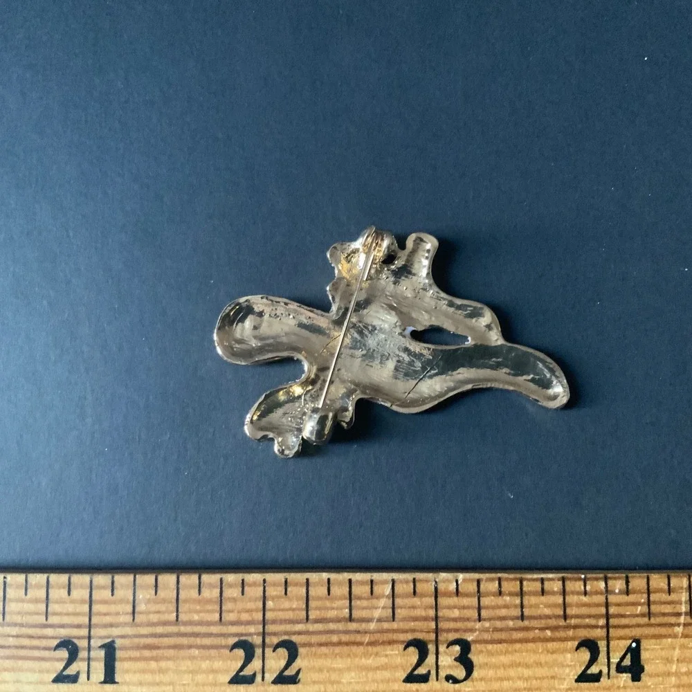 Vintage Halloween Double Ghost Brooch Pin White Glitter Enamel Rhinestone